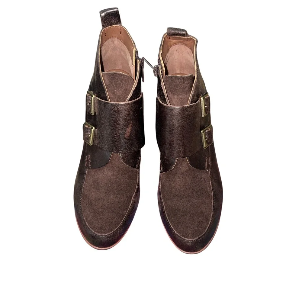 Korks‎ B Kork-Ease sz 8 Hanska Dark Brown Leather/Suede Ankle Bootie Wedge